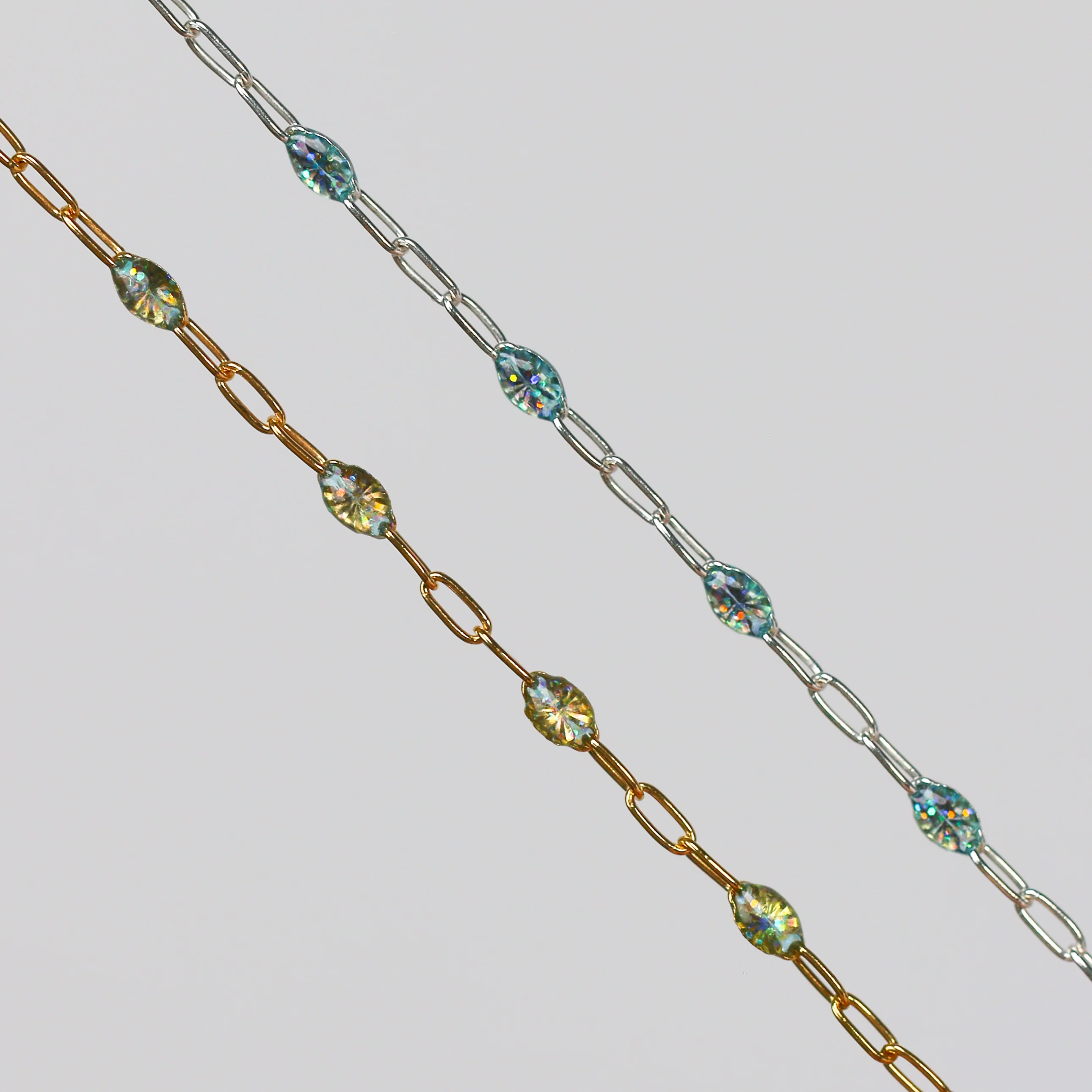 Benedetta Permanent Jewelry Chain, Opal Enamel Design, Cable Links, Available in Gold Filled and Sterling Silver