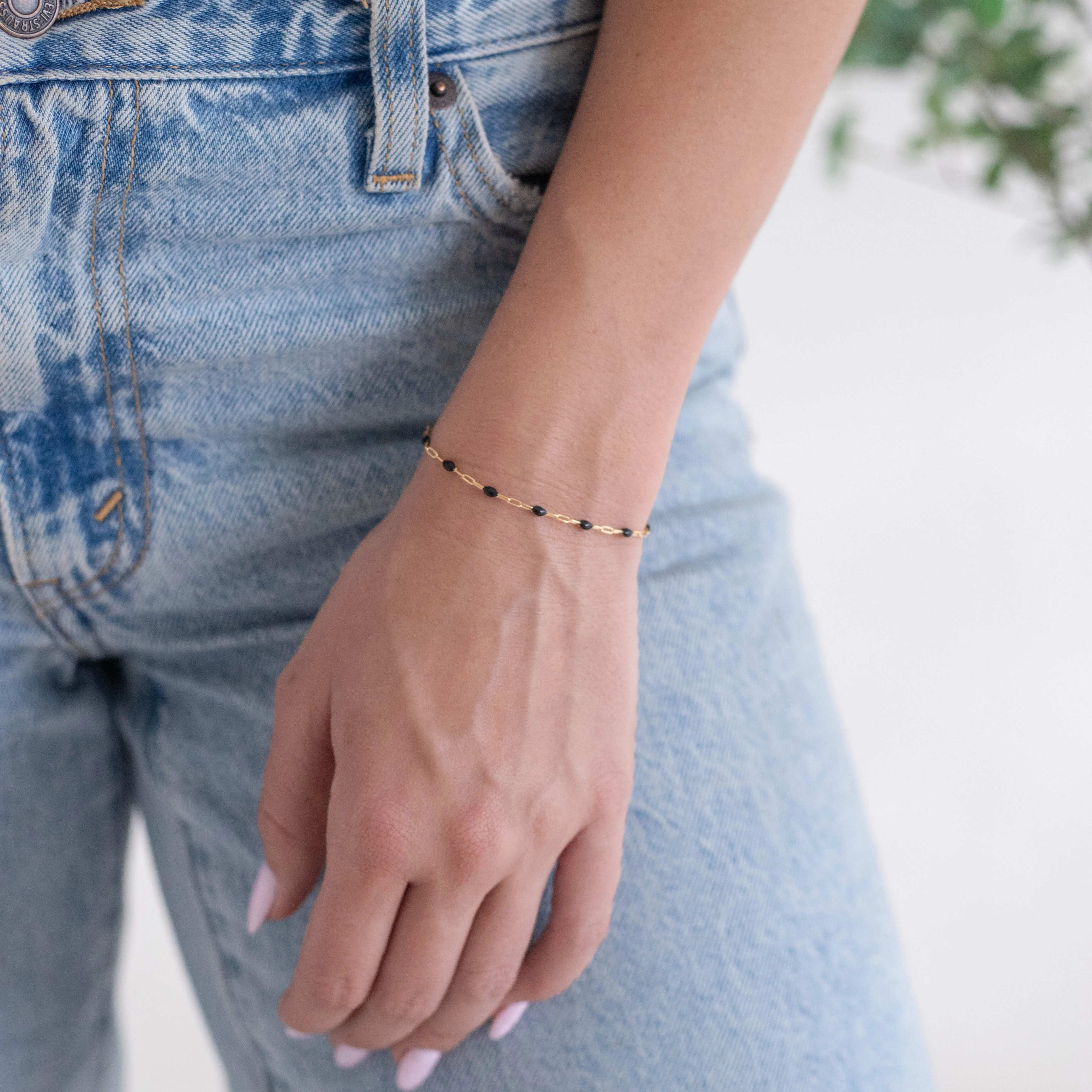 Ilaria Permanent Jewelry Chain, Black Enamel Design, Cable Links, Available in Gold Filled and Sterling Silver - Image 2