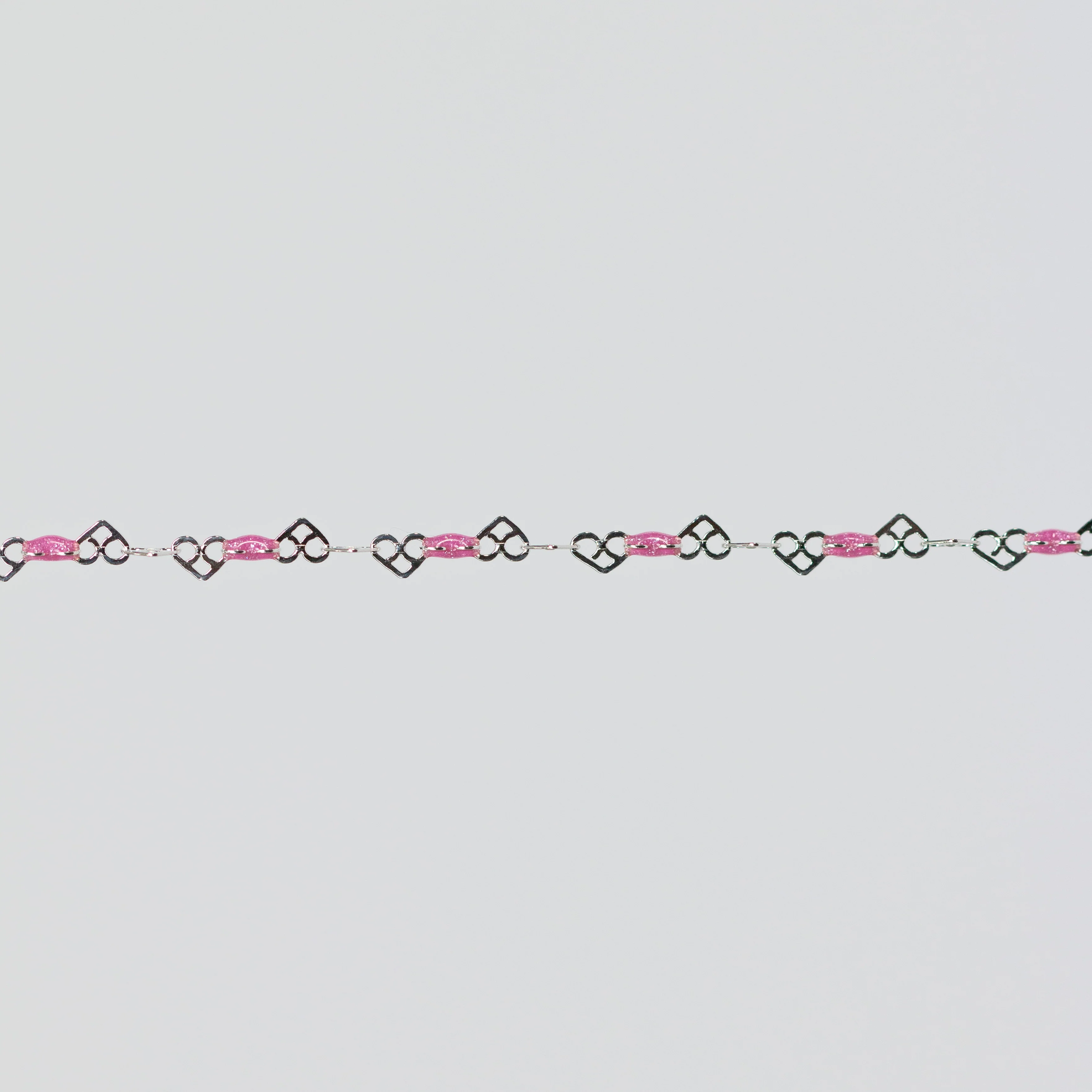 Kelly Permanent Jewelry Chain, Heart Links with Rose Enamel, Available in Sterling Silver - Image 3